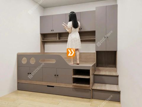 Phòng ngủ với hệ giường tủ kết hợp nhà anh An Thony