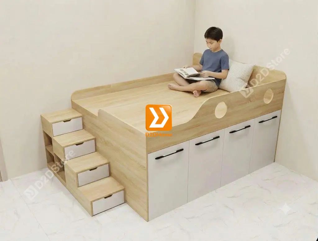 Giường ngủ kết hợp tủ lưu trữ thông minh nhiều kích thước mã BC.GDN21 - Ảnh 9
