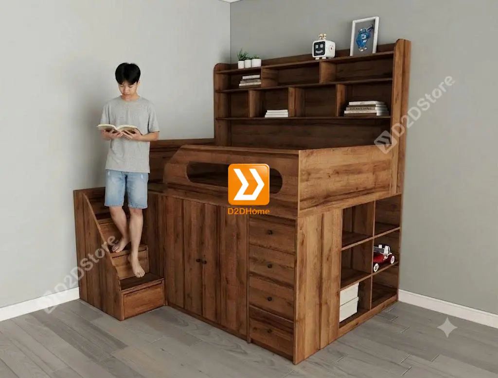 Giường thông minh tích hợp nhiều công năng tủ áo ngăn kéo kệ sách mã GTM.DN01 - Ảnh 24