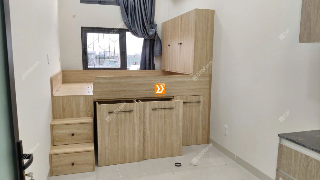 Hệ giường tủ bàn kết hợp lưu trữ thông minh cho căn hộ dịch vụ anh Hồng Văn - Ảnh 6