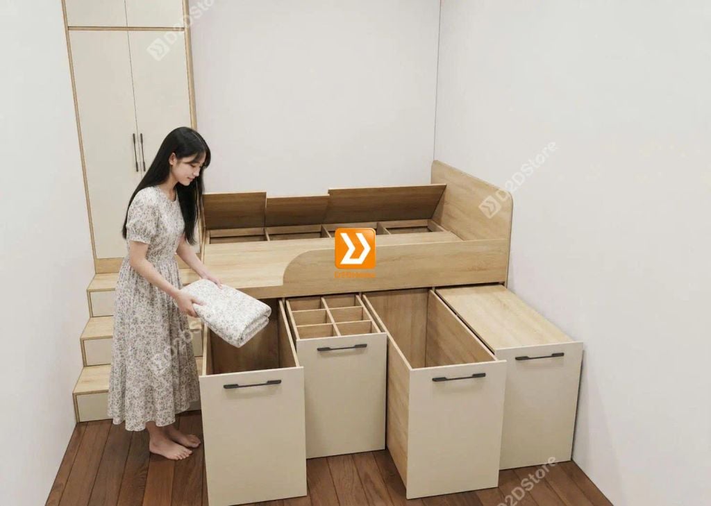 Hệ giường tủ bàn kết hợp cho bạn nam hoặc nữ độc thân phòng nhỏ - Ảnh 4