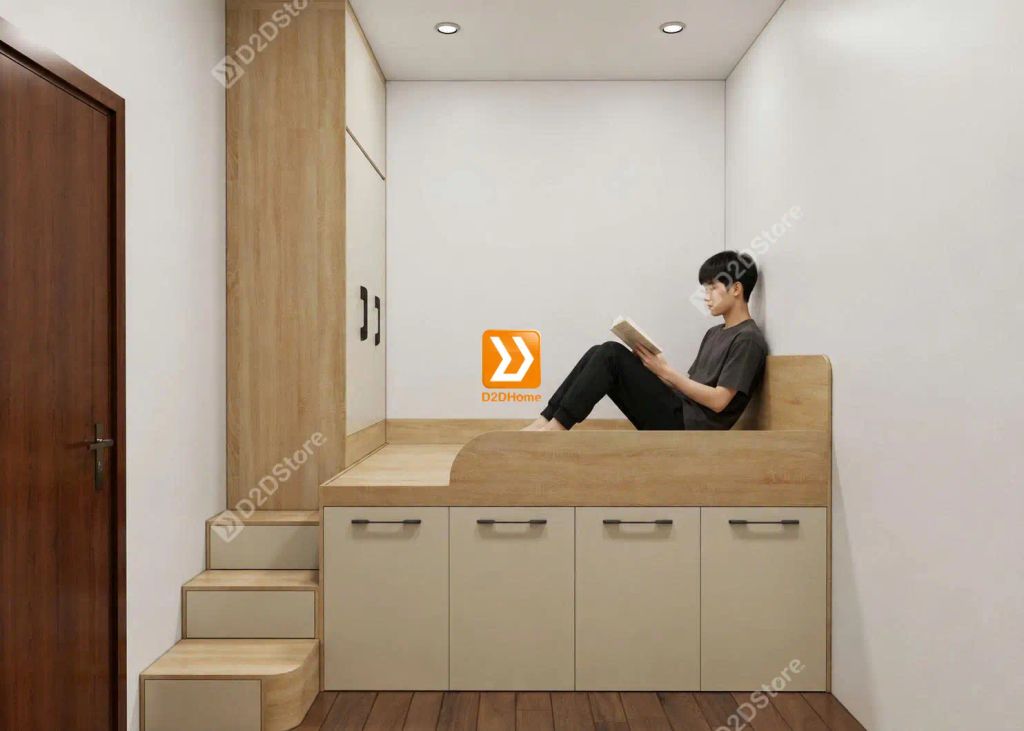 Hệ giường tủ bàn kết hợp lưu trữ thông minh tiết kiệm diện tích cho người độc thân - Ảnh 4