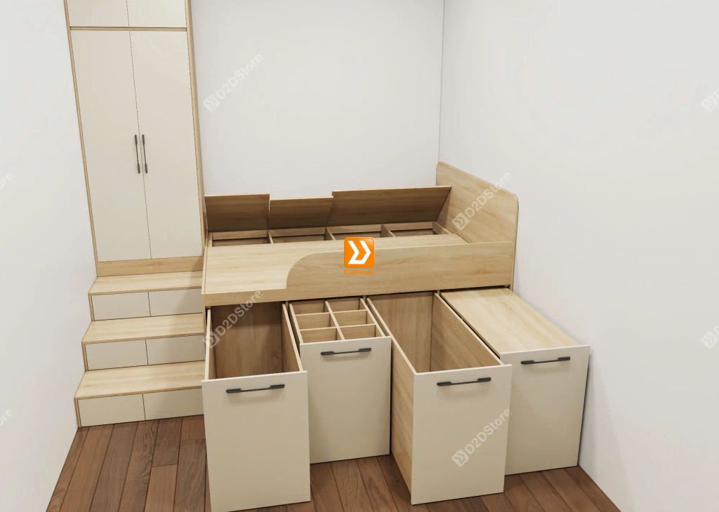 Hệ giường tủ bàn kết hợp cho bạn nam hoặc nữ độc thân phòng nhỏ - Ảnh 2