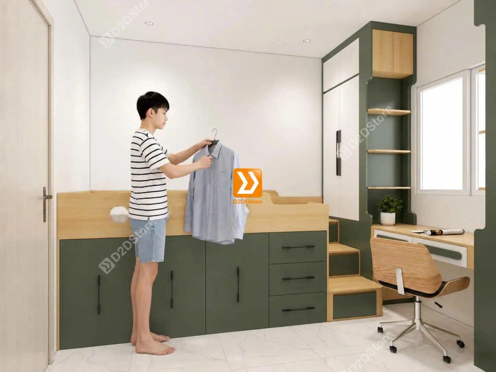 Hệ giường tủ bàn kết hợp tiết kiệm diện tích cho bạn nam hoặc nữ - Ảnh 4