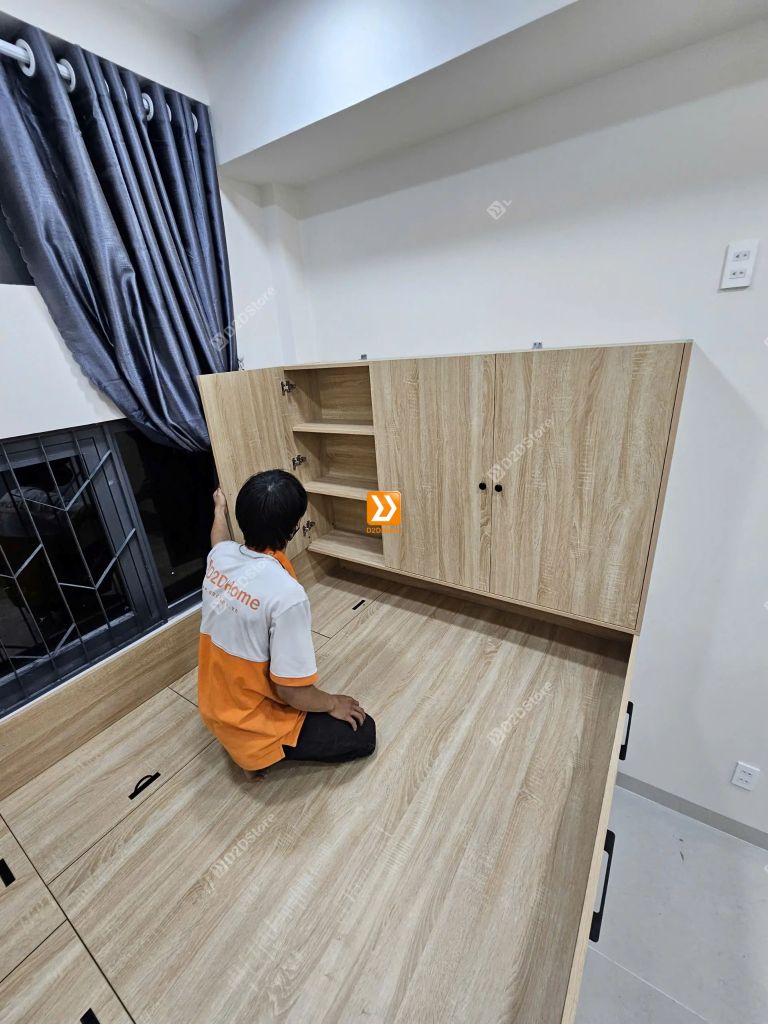 Hệ giường tủ bàn kết hợp lưu trữ thông minh cho căn hộ dịch vụ anh Hồng Văn - Ảnh 10