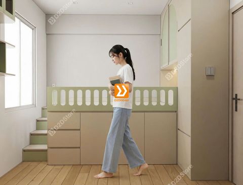 Tủ giường đa năng lưu trữ thông minh cho bé gái nhà chị Nhi Nguyễn