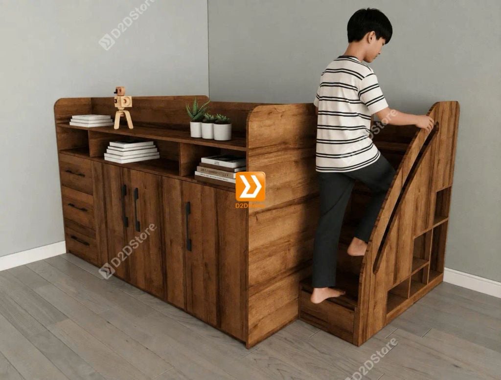 Giường kết hợp tủ áo và các ngăn hộc tủ lưu trữ đa năng mã BC.GDN13.01 - Ảnh 11