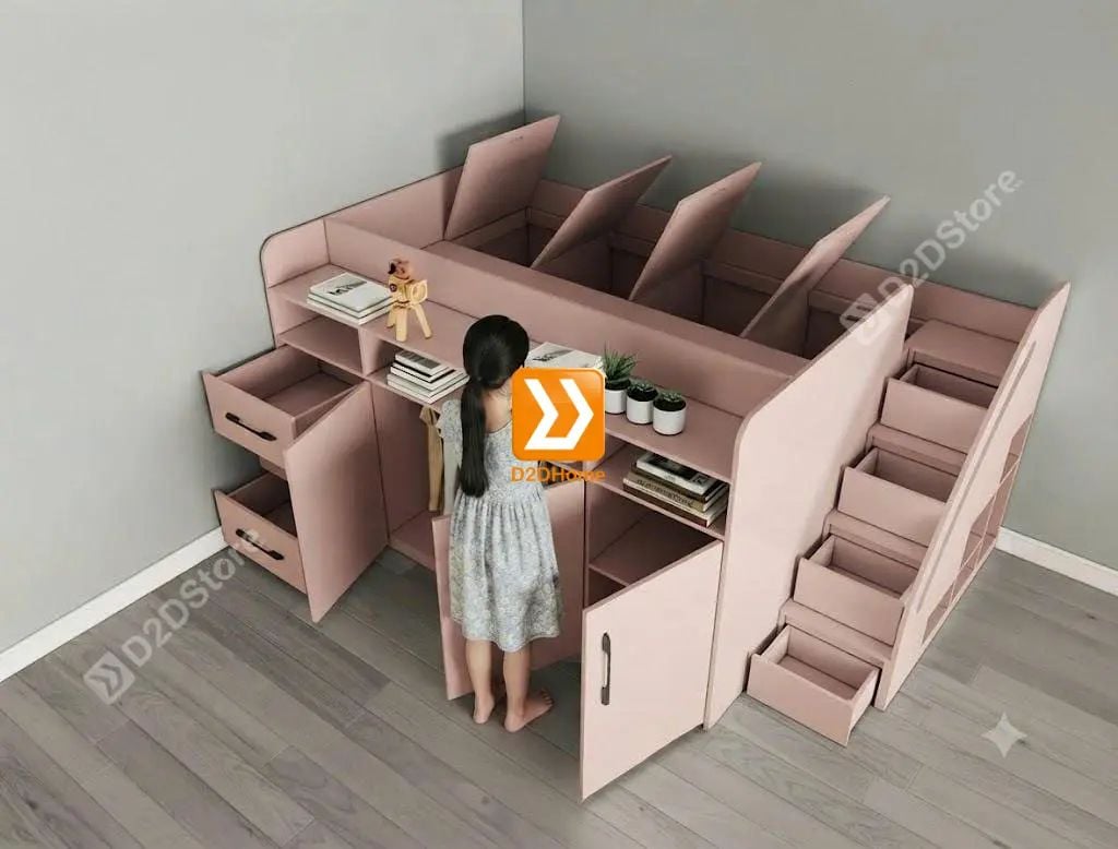 Giường kết hợp tủ áo và các ngăn hộc tủ lưu trữ đa năng mã BC.GDN13.01 - Ảnh 8