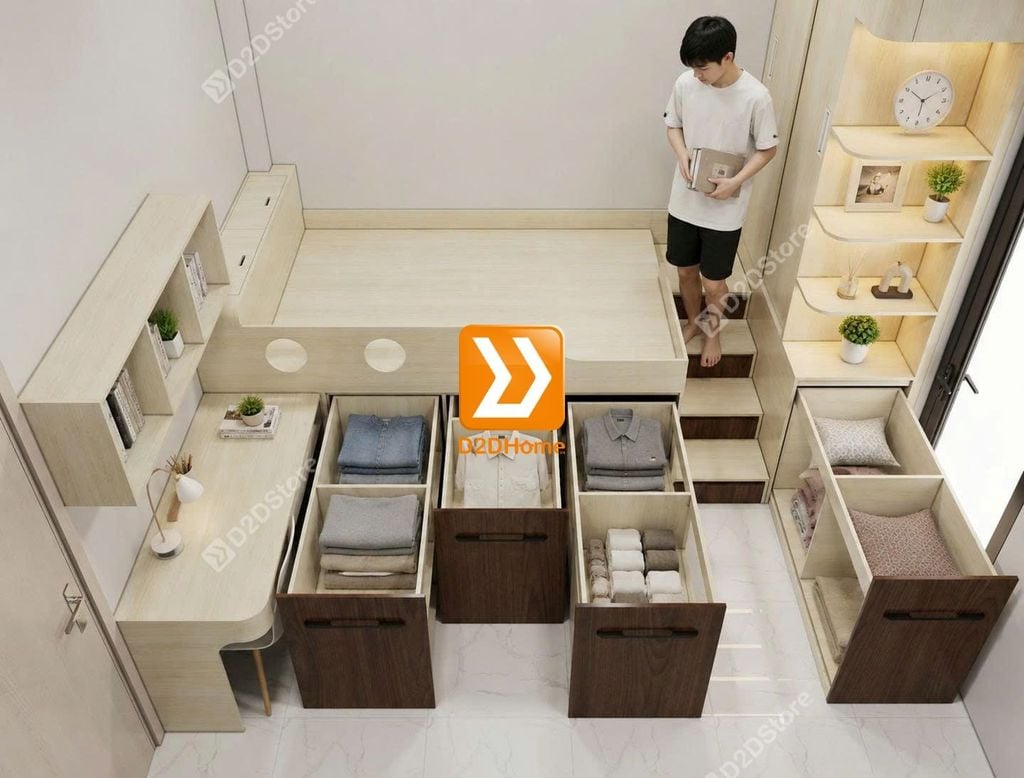 Tủ giường đa năng lưu trữ thông minh nhà anh Phương Trần