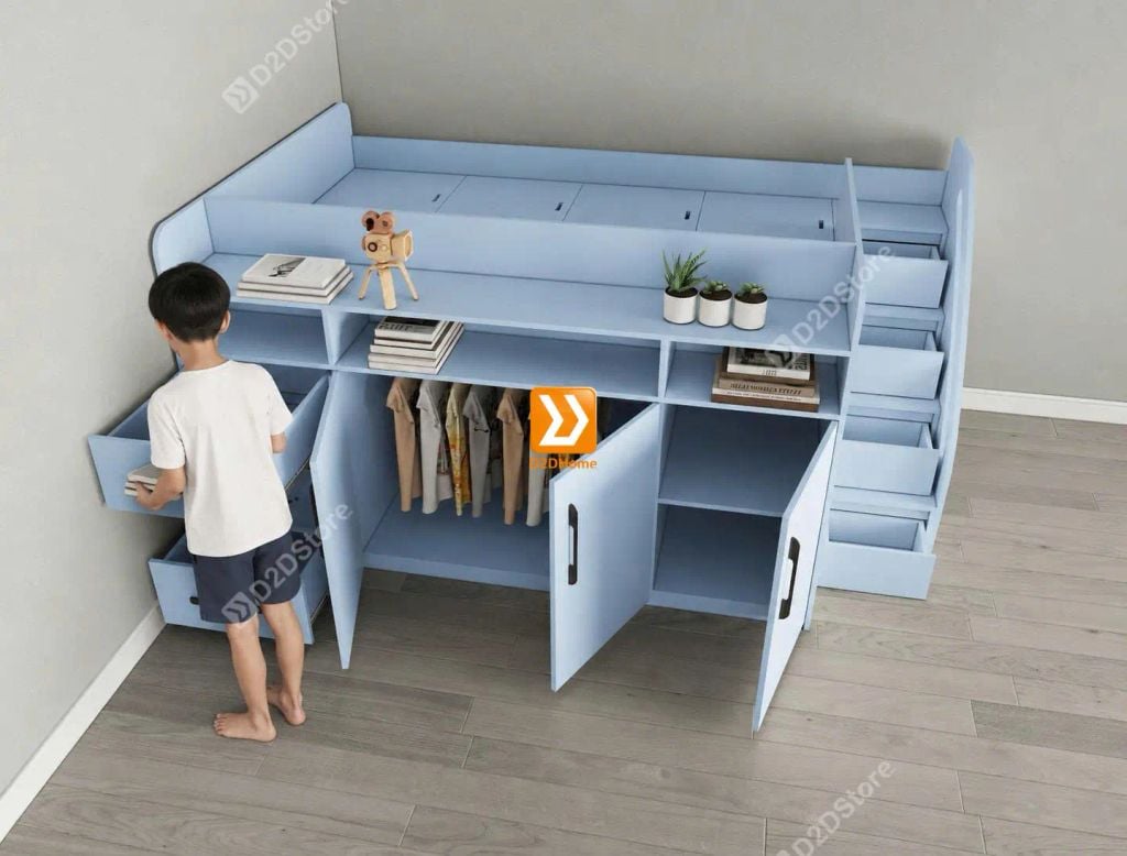Giường kết hợp tủ áo và các ngăn hộc tủ lưu trữ đa năng mã BC.GDN13.01 - Ảnh 6