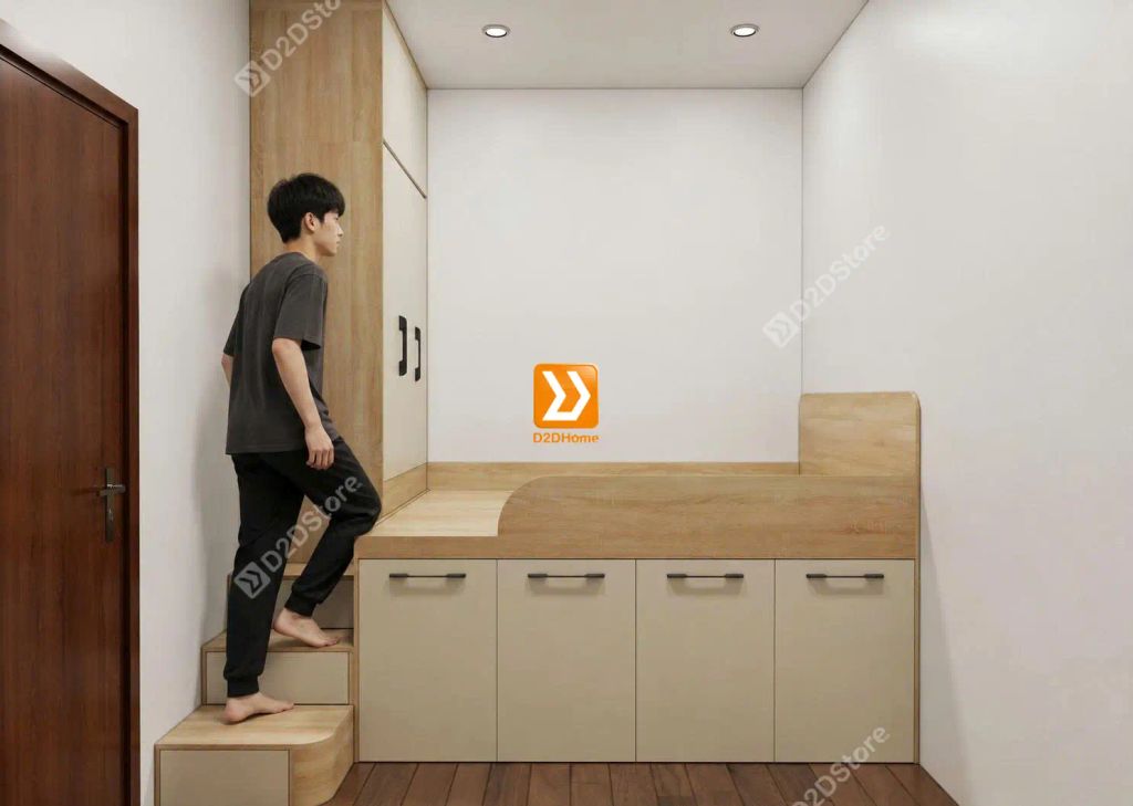 Hệ giường tủ bàn kết hợp lưu trữ thông minh tiết kiệm diện tích cho người độc thân - Ảnh 3