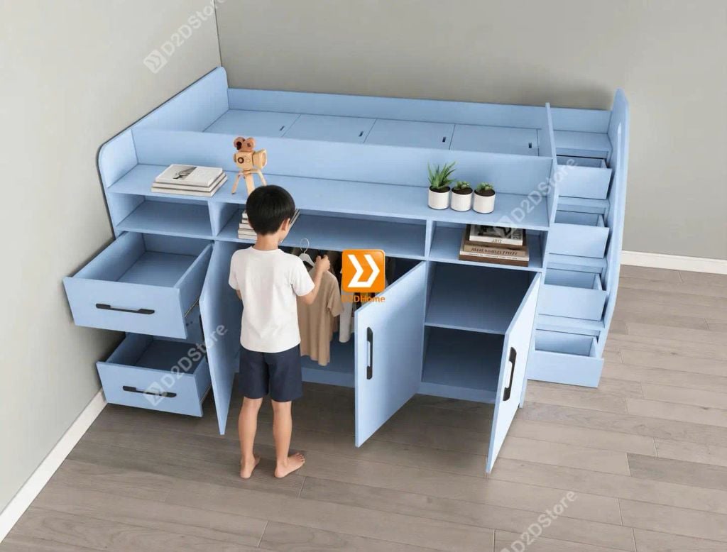 Giường kết hợp tủ áo và các ngăn hộc tủ lưu trữ đa năng mã BC.GDN13.01 - Ảnh 7