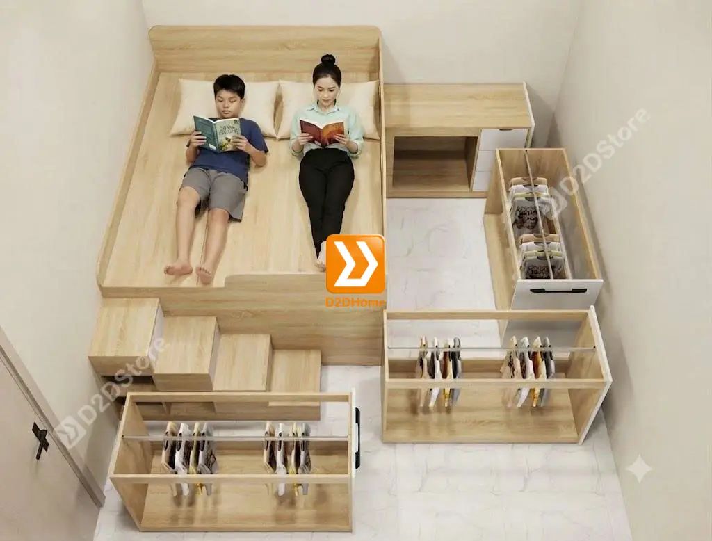 Giường ngủ kết hợp tủ lưu trữ thông minh nhiều kích thước mã BC.GDN21 - Ảnh 8