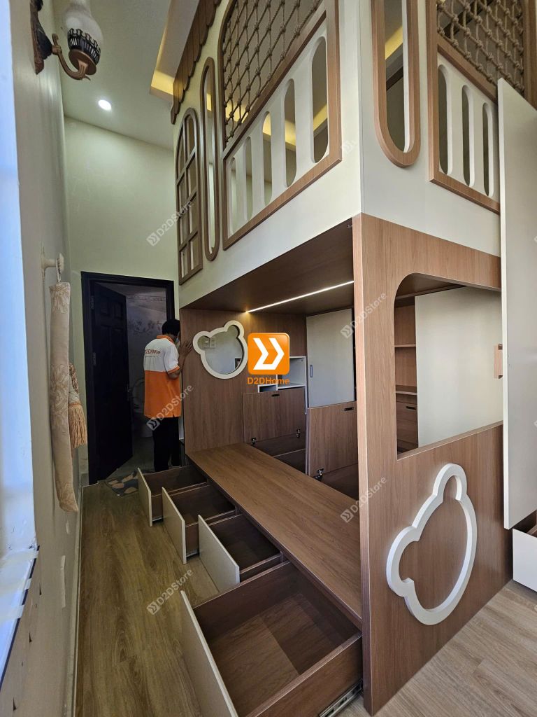 Phòng ngủ giường tầng cho 2 bé gái trạc tuổi nhà chị Thanh Thảo