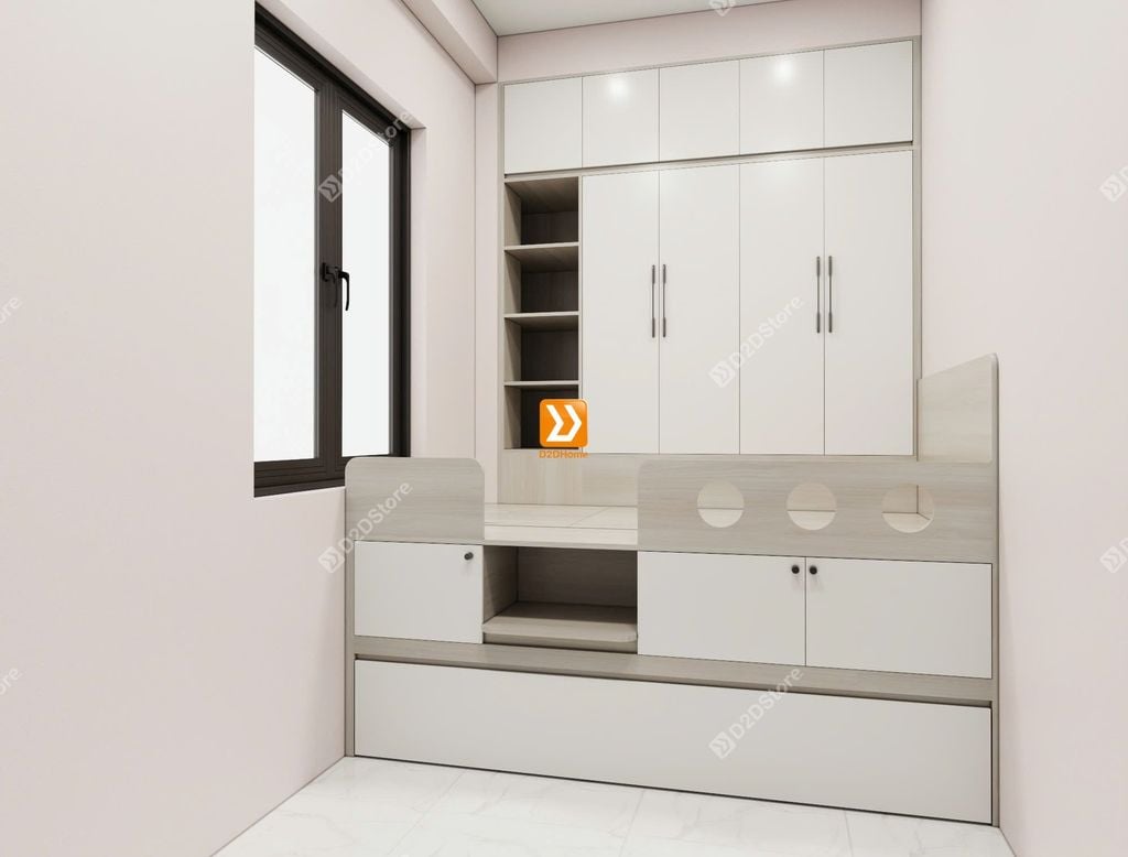 Tủ giường đa năng lưu trữ thông minh cho 2 bé gái nhà chị Jia Phong