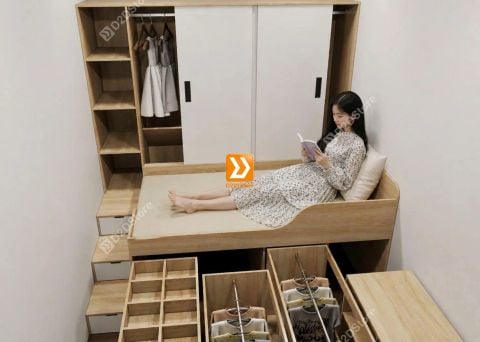Hệ giường tủ bàn lưu trữ thông minh cho bạn nam hoặc nữ độc thân phòng nhỏ