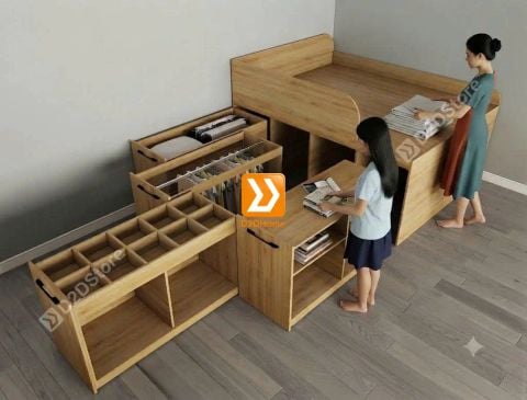 Giường thông minh tích hợp 4 tủ ngăn kéo dưới giường tiện ích không cầu thang cao 82cm mã GTM.KCT82