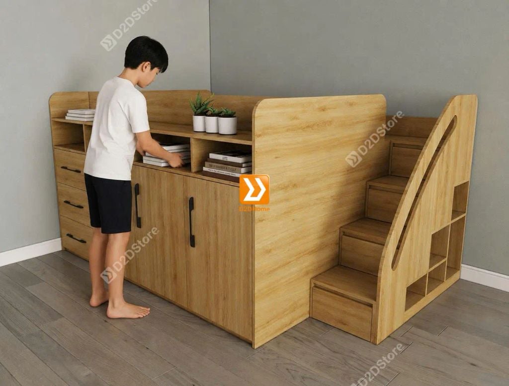 Giường kết hợp tủ áo và các ngăn hộc tủ lưu trữ đa năng mã BC.GDN13.01 - Ảnh 9