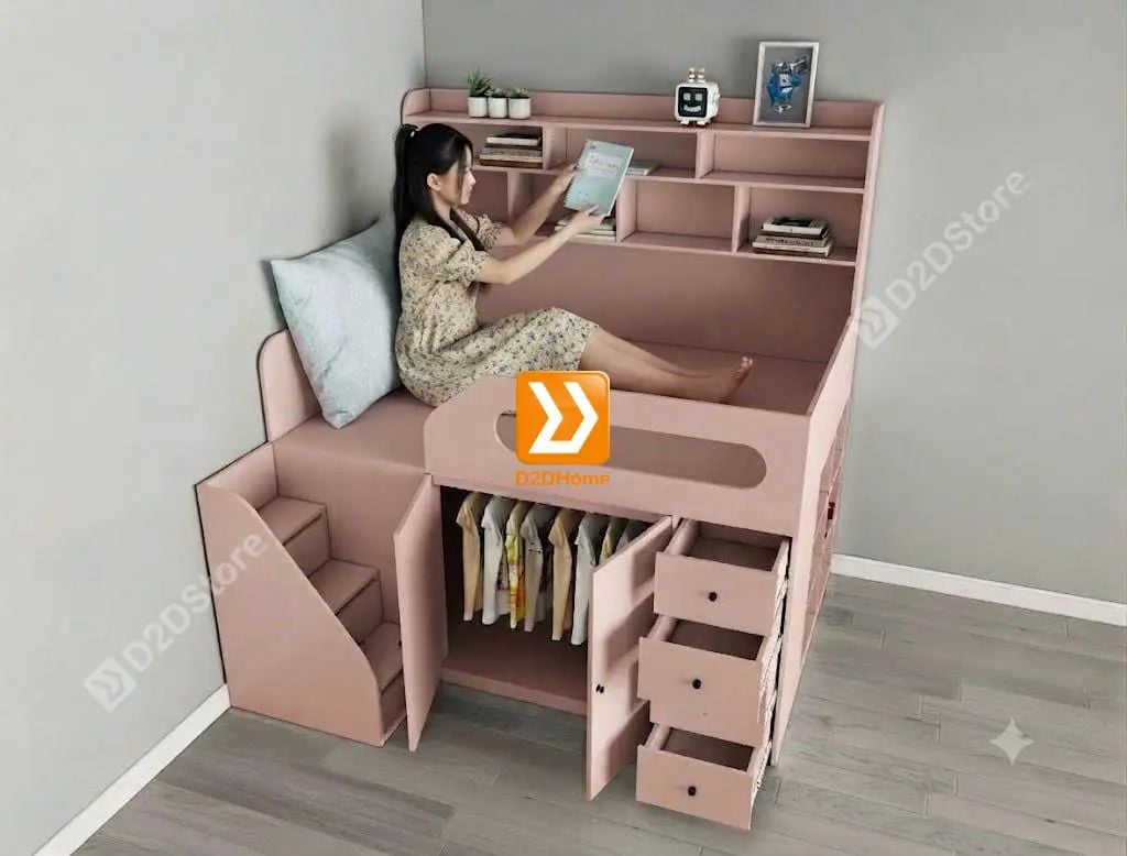 Giường thông minh tích hợp nhiều công năng tủ áo ngăn kéo kệ sách mã GTM.DN01 - Ảnh 26