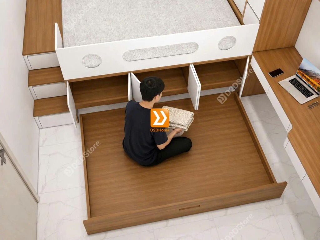 Hệ giường tủ bàn kết hợp tích hợp giường phụ  cho 2-3 người sử dụng chung phòng - Ảnh 2
