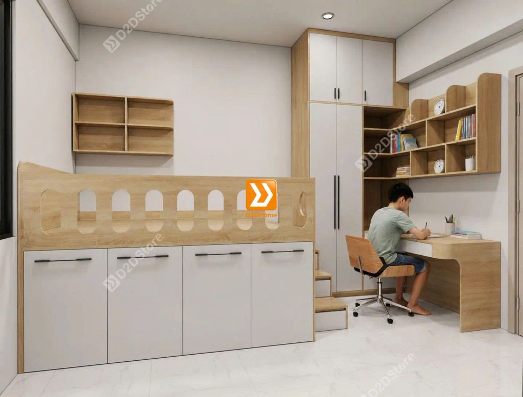Phòng ngủ cho bé với hệ giường tủ bàn kết hợp nhà chị Sâm - Ảnh 1