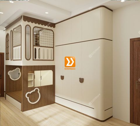 Phòng ngủ giường tầng cho 2 bé gái trạc tuổi nhà chị Thanh Thảo