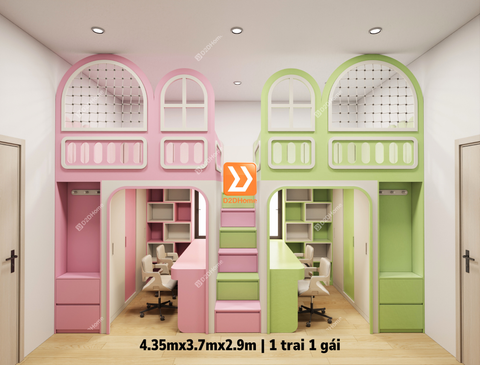 Phòng ngủ giường tầng cho 2 bé trai và gái nhà chị Tiêu Tình