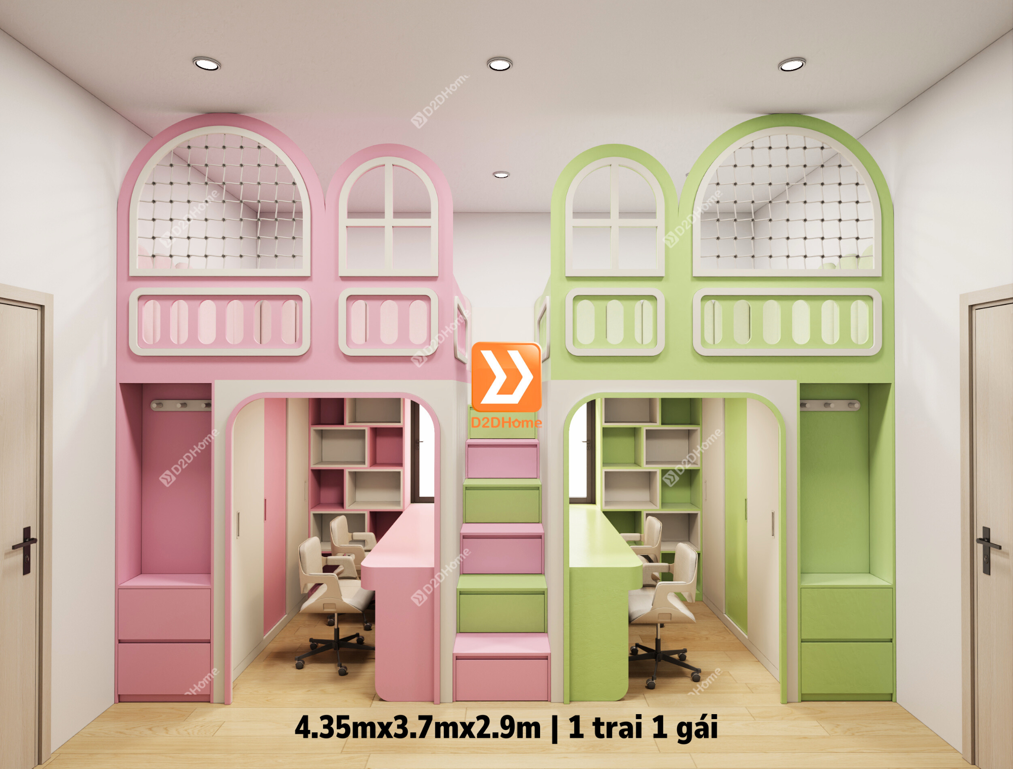  Phòng ngủ giường tầng cho 2 bé trai và gái nhà chị Tiêu Tình 