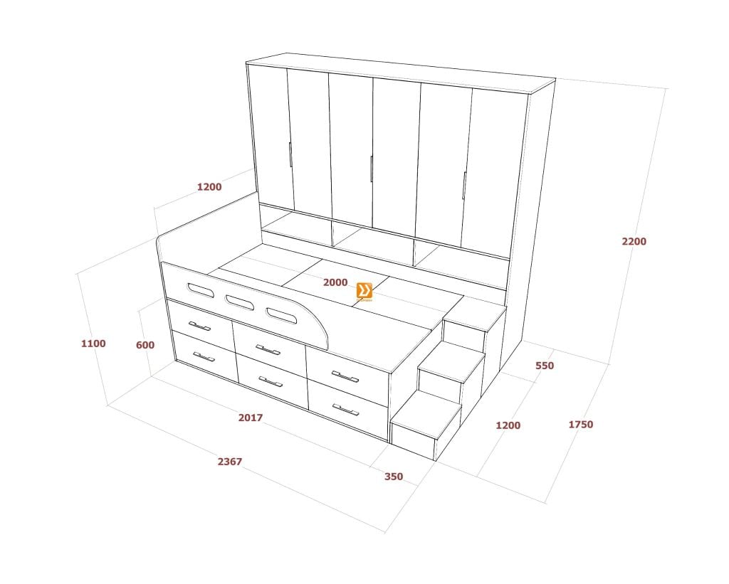Hệ tủ liền giường TLG.01