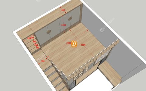 Phòng ngủ giường tầng cho bố mẹ và 1 bé trai nhà anh Phi