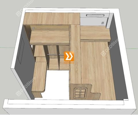 Phòng ngủ giường tầng cho bố mẹ và 1 bé trai nhà anh Nguyễn Nam