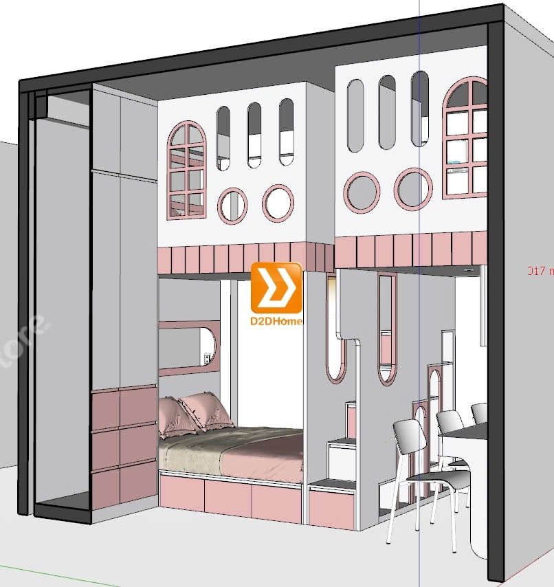 Phòng ngủ giường tầng cho 3 bé gái nhà chị Ngọc Lễ