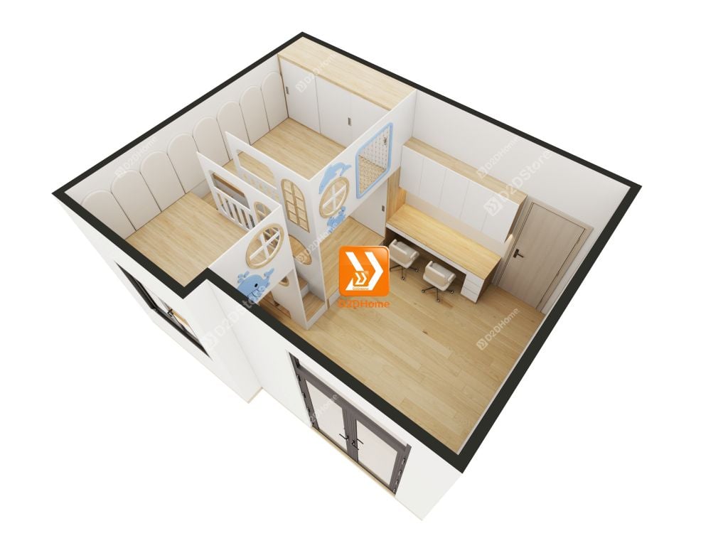 Phòng ngủ giường tầng cho 3 bé trai nhà chị Phương Ly