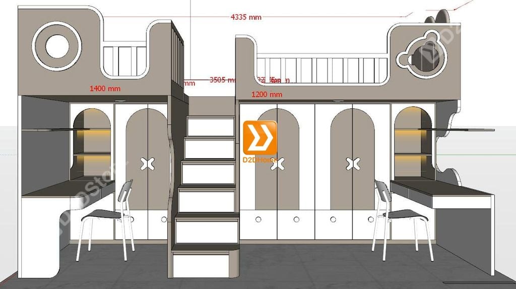 Phòng ngủ giường tầng cho 2 bé gái nhà chị Lệ Trang