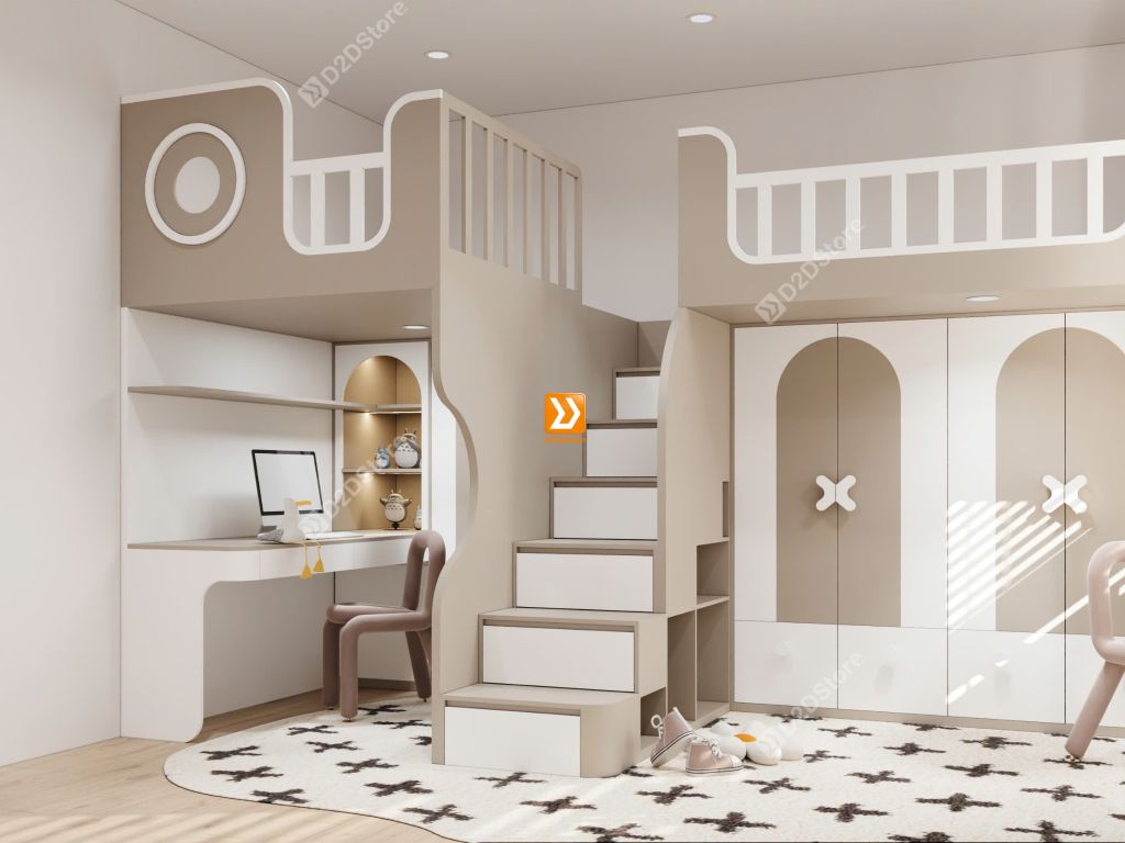 Phòng ngủ giường tầng cho 2 bé gái nhà chị Lệ Trang