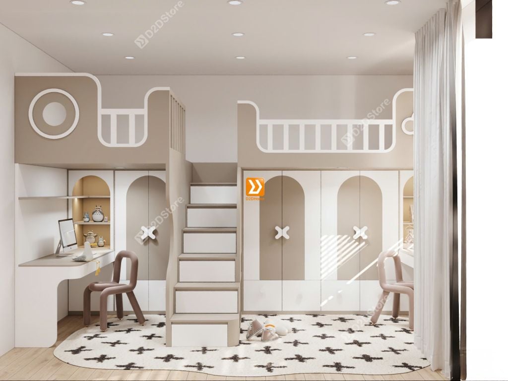 Phòng ngủ giường tầng cho 2 bé gái nhà chị Lệ Trang