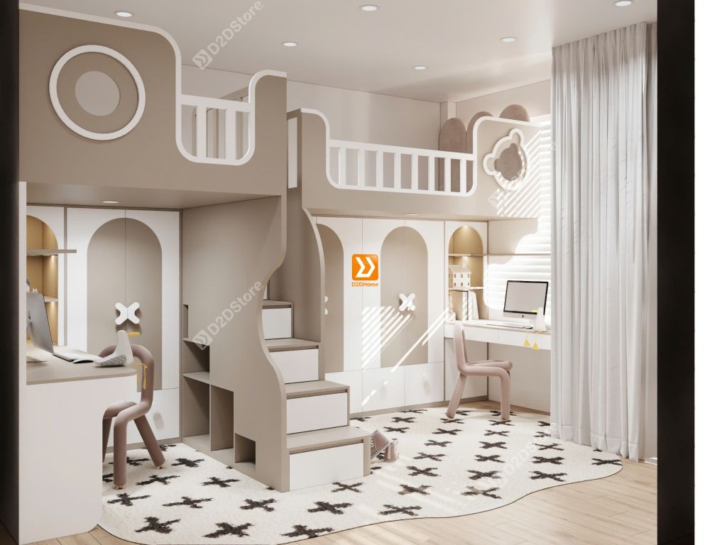Phòng ngủ giường tầng cho 2 bé gái nhà chị Lệ Trang