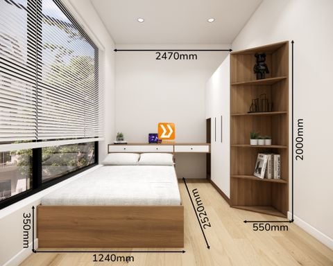 Hệ giường tủ bàn kết hợp cho phòng nhỏ 6m2 nhà chị Dung Phạm