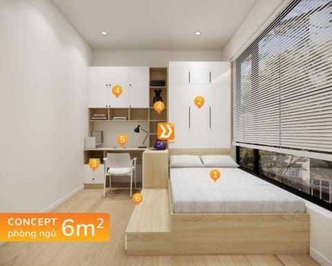 Hệ giường tủ bàn kết hợp cho phòng nhỏ 7m2 nhà chị Hiền Đặng