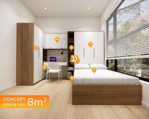 Hệ giường tủ bàn kết hợp cho phòng nhỏ 8m2 nhà chị Mai Nguyễn