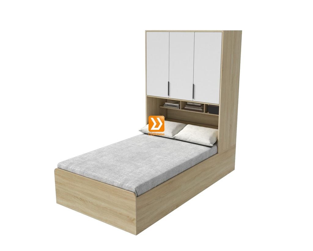 Hệ giường tủ bàn kết hợp cho phòng nhỏ 8m2 nhà chị Hồng Mơ