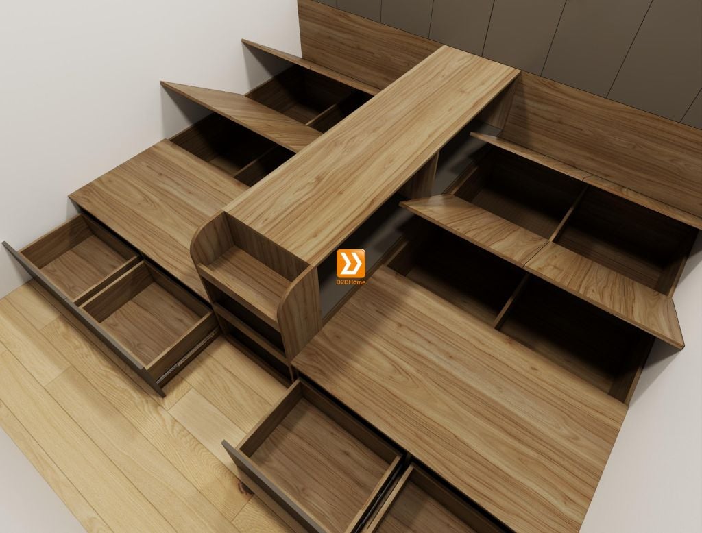Hệ giường tủ đối xứng cho 2 bé trai nhà chị Huyền Trang