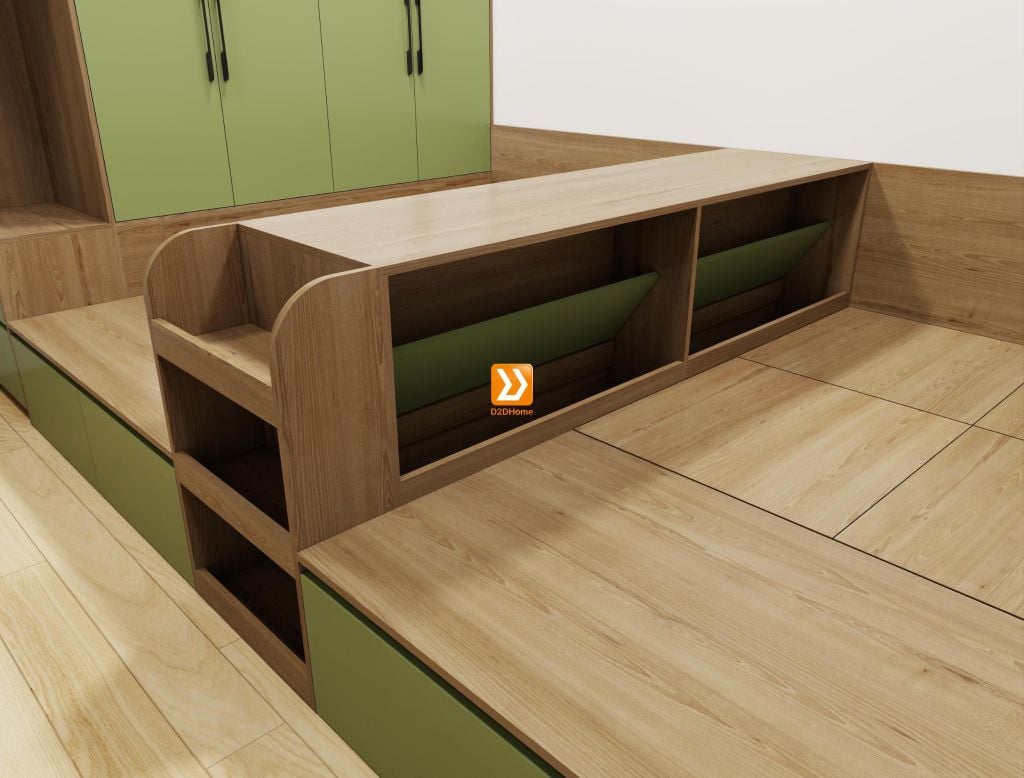 Hệ giường tủ đối xứng cho 2 bé trai nhà chị Tâm Tâm