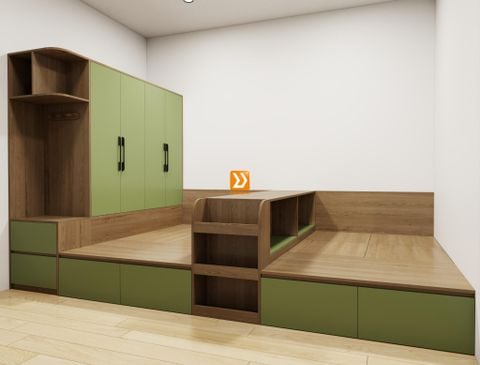 Hệ giường tủ đối xứng cho 2 bé trai nhà chị Tâm Tâm