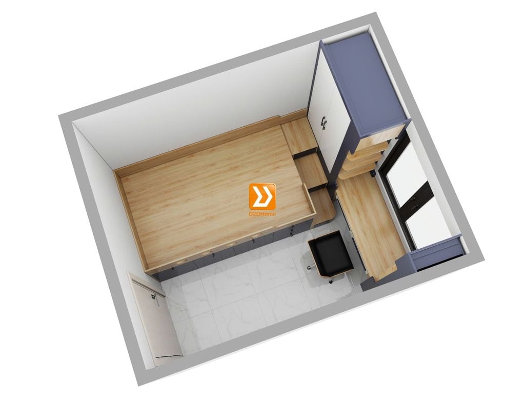 Thiết kế 3D Hệ giường tủ bàn kết hợp thông minh D2DStore cho phòng ngủ nhỏ tại TP.HCM