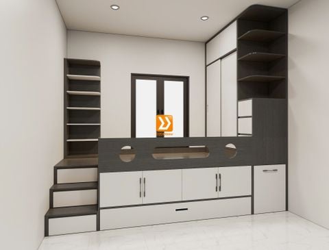 Phòng ngủ cho bé với hệ giường tủ bàn kết hợp nhà chị Phượng