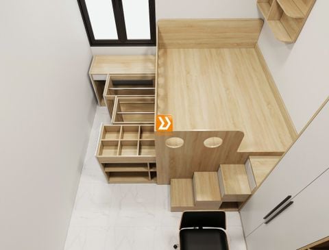 Phòng ngủ cho bé với hệ giường tủ bàn kết hợp nhà chị Sâm