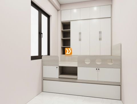 Phòng ngủ cho bé với hệ giường tủ bàn kết hợp nhà chị Jia Fong