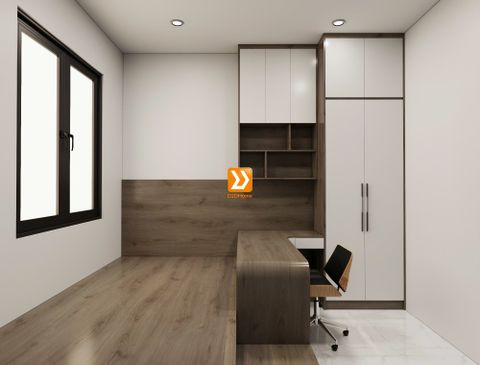 Phòng ngủ với hệ giường tủ bàn kết hợp nhà chị Monica Đào