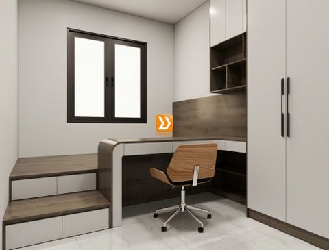 Phòng ngủ với hệ giường tủ bàn kết hợp nhà chị Monica Đào